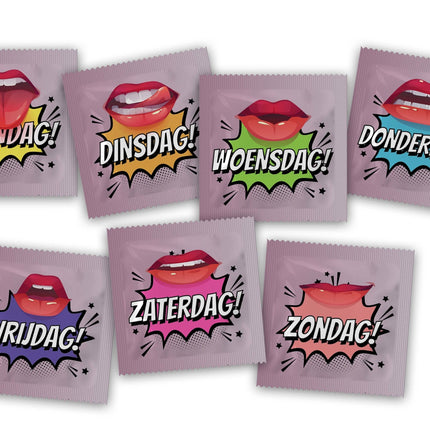 Grappige condooms met de 7 dagen van de week